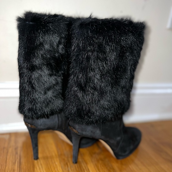 Michael kors suede bootie, faye booties, black faux fur bootie, stiletto heel - Picture 4 of 11